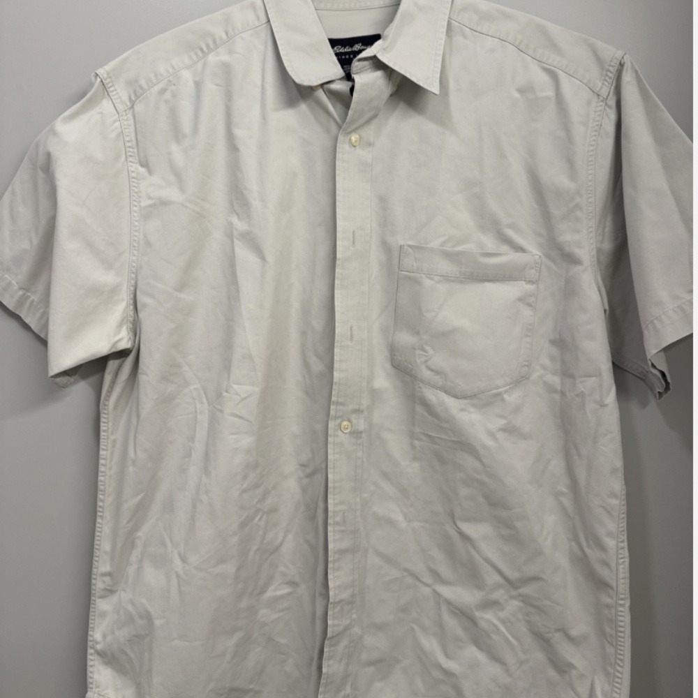 Eddie Bauer Men’s Cotton Button Down Shirt Cream Casual Summer